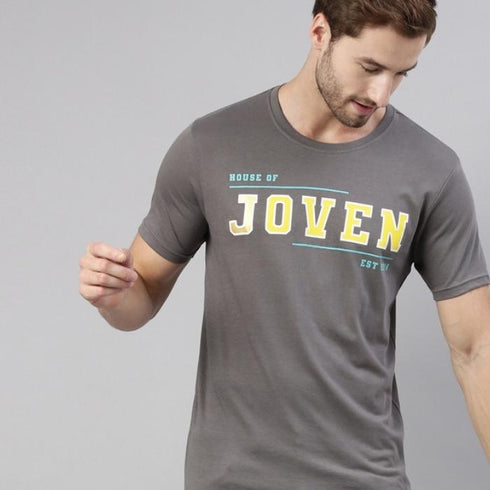 Grey Printed Crew Neck Tshirt